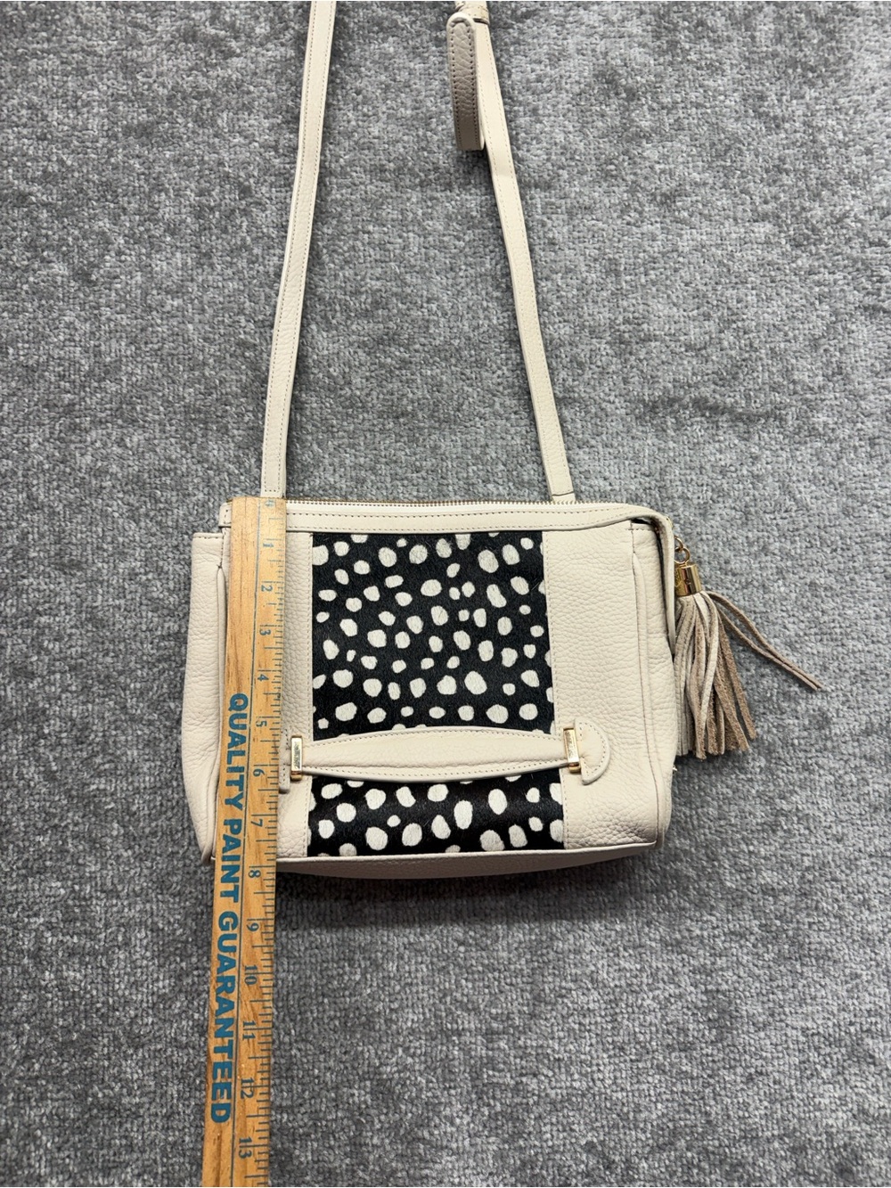 Gigi New York Crossbody Bag Leather Purse Black Ivory Tassel Haircalf Spotted - Picture 4 of 15